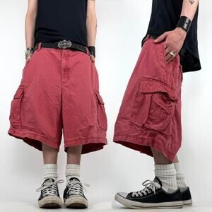 Vintage y2k faded red baggy wide leg grunge skater cargo shorts